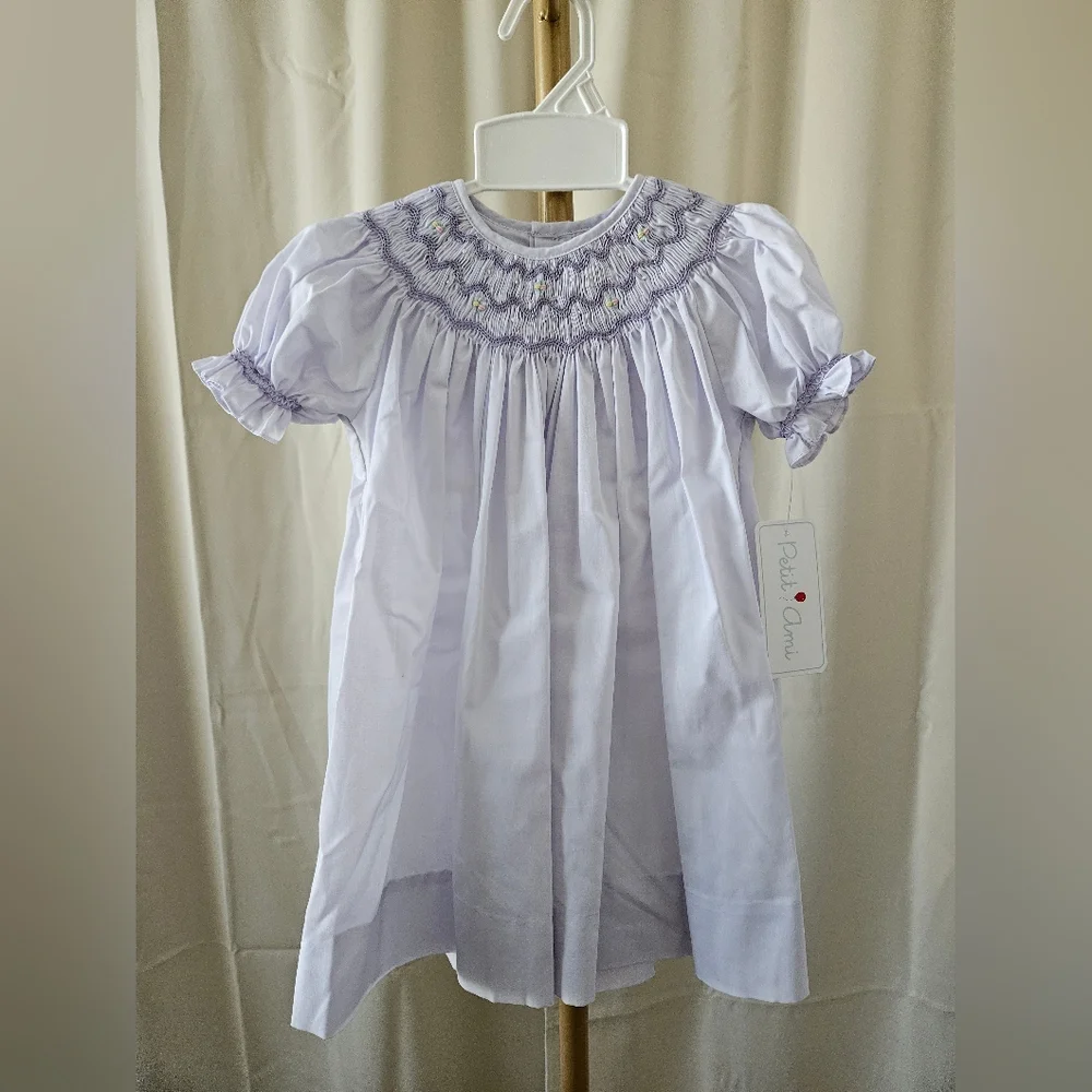 Petit Ami Heirloom Lavender Smocked Bishop Dress